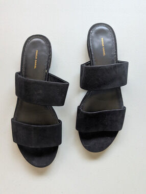 Defect New Mansur Gavriel Suede Double Strap Flat Sandal Size 38 Black